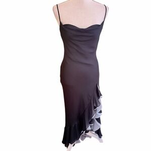 BCBGMaxAzria Navy Blue/Grey Blue Tango Ruffle Draped Neckline Y2K Gown 4